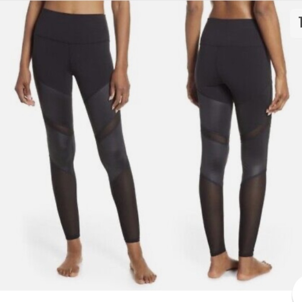 Alo Black Sheila Mesh Faux Leather Full Length Leggings Size Small